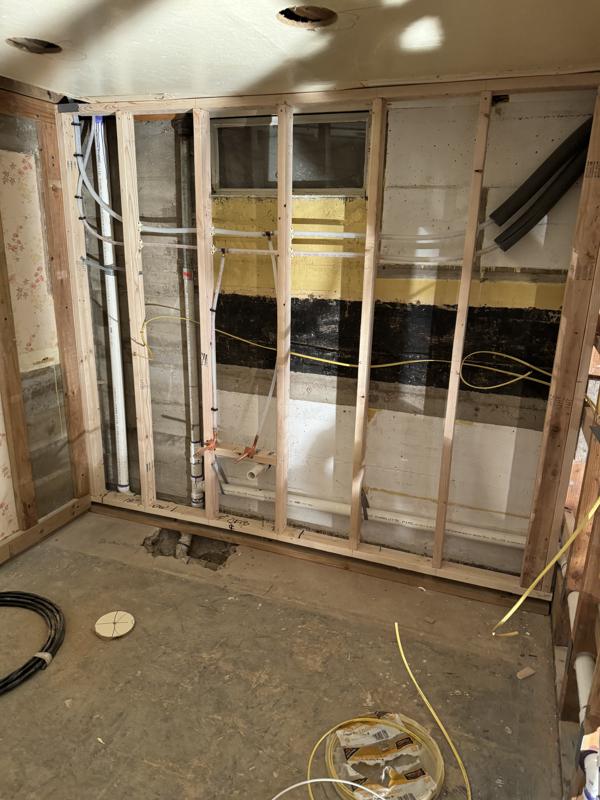 Platte: during, basement framing and rough plumbing